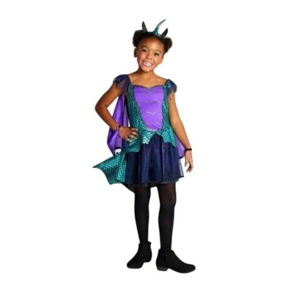 Target Girls Dragon Costume With Wings & Horns Purple/Teal Metallic Size L 100% - Picture 2 of 9